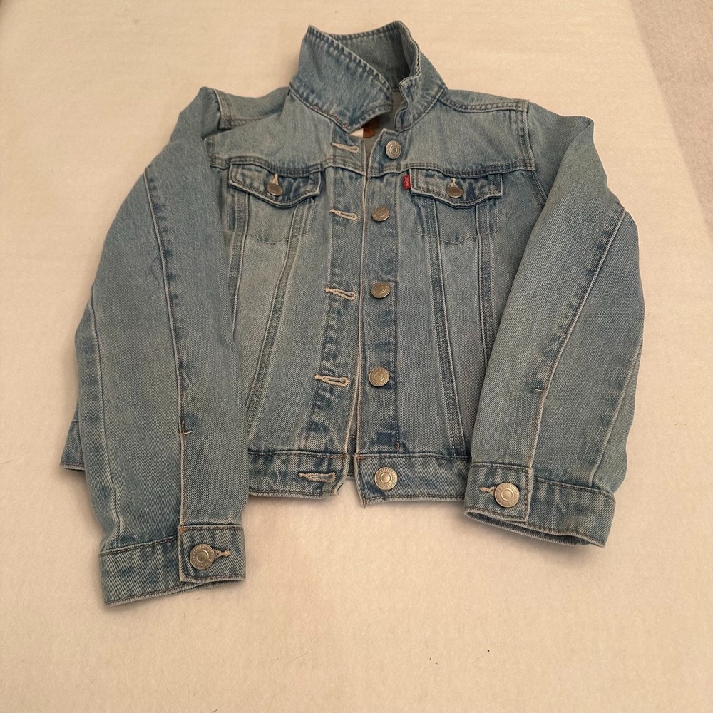 Levis Denim Jacket Girls M 10 to 12 Kids Light Wash Trucker Cropped Button Front